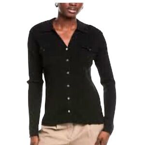 Minnie Rose 100% Cashmere Ribbed Cashmere Cardigan. Size Small. Black.